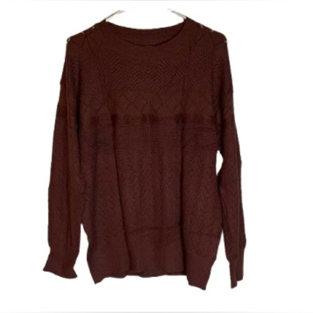 Oversized Eyelet Knit Top, Women’s M, Brown - Picture 2 of 8